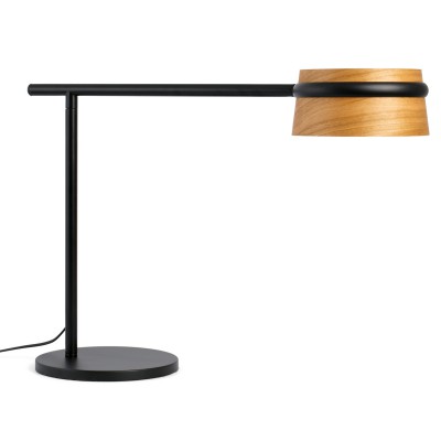 HURAT TABLE LAMP LED 1x6W Stolní lampa, stmívatelná, základna kov, těleso kov, povrch lak černá mat, stínítko dřevo hnědá, LED 1x6W, teplá 2700K, 600lm, 230V, IP20, tř.2. rozměry 220x450x650mm