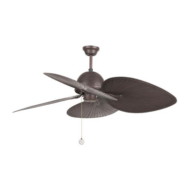 BALEA Stropní ventilátor, základna kov povrch tm. hnědá, 3 plastové ABS lopatky-imitace listu, 3 rychlostí 20W/34W/65W, 220V, IP20, Hz50, reverzní chod, d=1320mm, l=510-mm,možnost světelného příslušenství