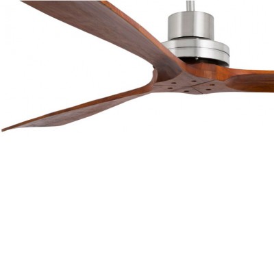 BOATE1 Stropní pokojový ventilátor, základna kov povrch nikl mat, 3 dřevěné lopatky dekor tm. ořech, 3 rychlosti 14W/30W/65W, 230V, IP20, Hz50, d=1320mm, l=330-mm, vč dálkového ovladače
