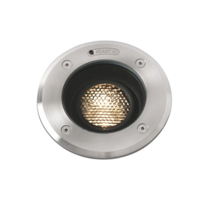 FILIA 6,5W, 10°, 38°, IP67, IK08, 2000kg Zemní svítidlo, těleso hliník, ráměček nerez broušená a černá, krycí sklo čiré, LED 6,5W, 400lm, teplá 3000K, vyzař. úhel 10°/38°, Ra80, 230V. IP67, IK08, statická zátěž až 2000kg, rozměry d=130mm, h=135mm