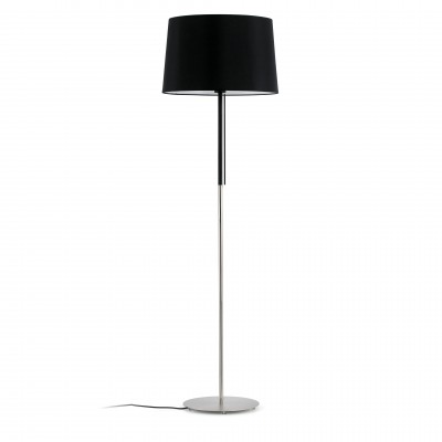 NIRTAM FLOOR Stojací lampa, těleso kov, povrch nikl matný, stínítko textil černý, pro žárovku 1x20W E27 A60, 230V, IP20, tř.2, rozměry d=450mm, h=1510mm, přív kabel 2m, s vypínačem