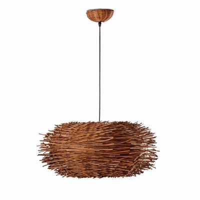 NEST Závěsné svítidlo, základna kov, stínítko ratan, barva hnědá, pro žárovku 1x60W, E27, 230V, IP20, rozměry 600x290mm, závěs l=1250mm lze zkrátit