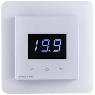 Z-WAVE WALL THERMOST Nástěnný termostat +5-+40°C, bílý/černý, časový program, přídavný vstup pro externí čilo podlahové teploty, napájení 230V, 1,6W, výstup spínací kontakt 230V/16A, podsvícený display