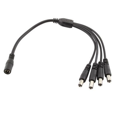 Napájecí kabel pro stavebnicová svítidla, l=200mm Rozbočovací kabel s konektory DC 5,5 x 2,1mm, 1x zásuvka na 4x vidlice, černý