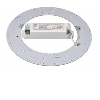 NM LED 20W s NOUZOVÝM režimem 2h LED modul nouzový, základna plast, bílá, LED 20W, neutrální 4000K, 1400lm, Ra83, s nouzovým modulem záloha 2h, 5W, 250lm, 230V, IP20, rozměry d=240mm.