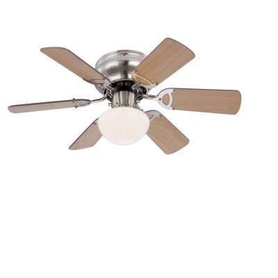 PEZI 1x60W, E27, ventilátor Stropní ventilátor s osvětlením, těleso kov, povrch nikl, oboustranné lopatky bílá a černá antracit/ dřevo světlé a šedá, dif sklo opál, pro žárovku 1x60W, E27, 230V, rozměry d=760mm, h=280mm, ovládání pomocí tahového spínače