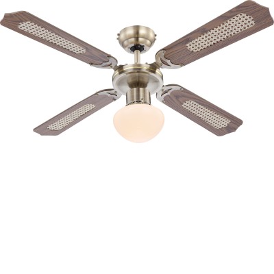 FAERO 1x60W, E27, ventilátor Stropní ventilátor s osvětlením, těleso kov, povrch nikl, oboustranné lopatky dřevo tmavé, dif sklo opál, pro žárovku 1x60W, E27, 230V, IP20, tř.1, rozměry d=1066mm, h=415mm, ovládání pomocí tahového spínače