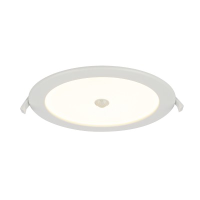 MORGAN LED 18W IP44/IP20 + senzor VÝPRODEJ Stropní vestavné svítidlo, senzor PIR, záběr 360°/100°, dosah 3-7m, čas 60s, těleso plast, povrch bílá, difuzor plast opál, LED 18W, 1600lm, teplá 3000K, 230V, IP44/IP20, tř.2, d=