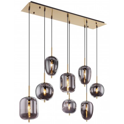UDICO HL 8x40W, E14 Závěsné svítidlo, těleso kov, povrch mosaz mat, stínítko sklo kouřové, pro žárovku 8x40W, E14, 230V, IP20, tř.1, rozměry 940x340, vč. závěs kabelů l=1200mm, lze zkrátit.