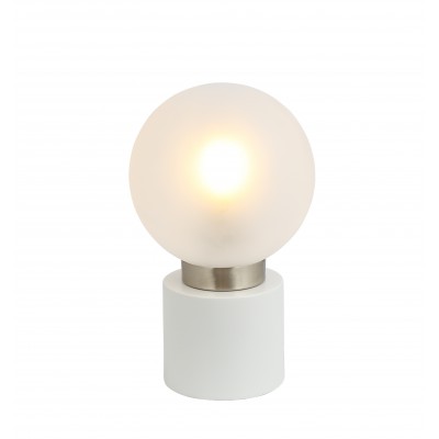 NEOSTRI 1x25W, E14 Stolní lampa, těleso kov, povrch bílá s detaily niklu, stínítko sklo opál, pro žárovku 1x25W, E14, 230V, IP20, tř.1, rozměry d=150mm, h=245mm, vypínač na kabelu.