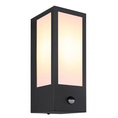 INCARNA 1x60W, IP44, E27, senzor Nástěnné venkovní svítidlo, PIR senzor pohybu, záběr 110°, dosah 2-8m, těleso kov, povrch černá mat, difuzor plast opál nebo krycí plast čirý, pro žárovku 1x60W, E27, 230V, IP44, tř.1, rozměry 120x320x154mm.