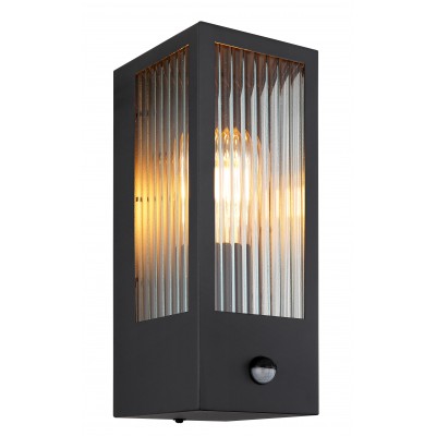 INCARNA 1x60W, IP44, E27, senzor Nástěnné venkovní svítidlo, PIR senzor pohybu, záběr 110°, dosah 2-8m, těleso kov, povrch černá mat, krycí plast čirý, pro žárovku 1x60W, E27, 230V, IP44, tř.1, rozměry 120x320x154mm.