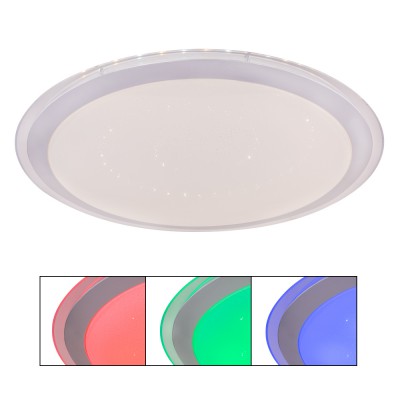 PHOLI 30W, CCT, RGB, Tuya Stropní svítidlo, těleso kov povrch bílá, dif plast opál se třpyt. efektem, LED 30W, 3500lm, Tuya CCT nastav. teplota teplá 3000K - denní 6500K, stmív, RGB, 230V, Ra80, IP20, rozměry d=530mm, h=83mm.