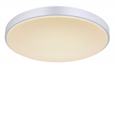 TORUL 18W, CCT Stropní svítidlo, těleso kov bílá mat a plast stříbrná, dif plast opál, LED 18W, 1860lm, dálk ovladačem stmívání, nastavení teploty CCT teplá 2700K-denní 6500K, 230V, IP20, rozměry d=410mm, h=60mm