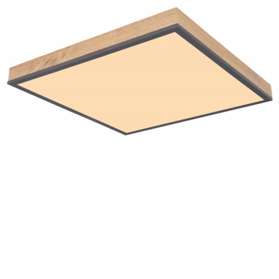 DANIELIS BSQ Stropní svítidlo, základna kov, imitace dřevo světlé, rámeček černá, difuzor plast LED 24W, 2100lm/1500lm, teplá 3000K,Ra80, 230V, IP20, 450x450x65mm