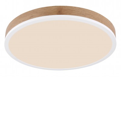 PATEST R 24W Stropní svítidlo, těleso kov bílá mat a dřevo světlé, difuzor plast opál, LED 24W, 1800lm, teplá 3000K, 3200lm, 230V, IP20, tř.1, rozměry d=450mm, h=85mm
