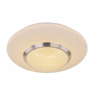 DAUN I Stropní svítidlo, kov, chrom, difuzor plast opál s třpytivým efektem, LED 24W, 1310lm, CCT vypínačem přepínatelná teplota teplá 3000K, neutr 4000K, denní 6000K, 230V, IP20, rozměry d=380mm, h=70m