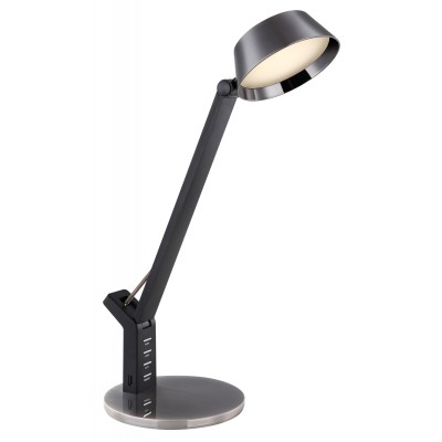 DIERDORF 8W, CCT USB Stolní lampa, těleso plast černy a kov, povrch černá/stříbrná/zlatá, difuzor plast opál, LED 8W, 450lm, CCT přepín teplota teplá 3000K, neutrální 4000K, denní 6300K, stmív, 230V, IP20, rozměry d=480mm, h=520mm.