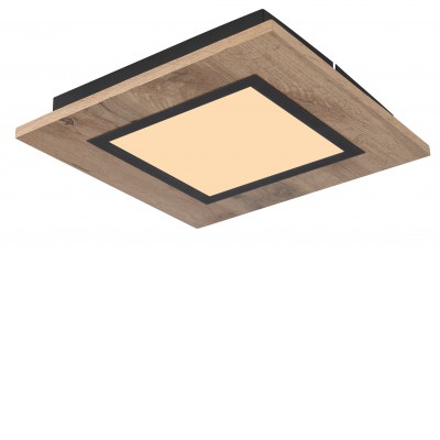 ALVEO SQ 12W Stropní svítidlo, otočné, těleso kov, povrch černá mat, dřevo tmavé, difuzor plast opál, LED 12W, 1400lm, teplá 3000K, 230V, IP20, tř.1, rozměry 300x300x45mm.