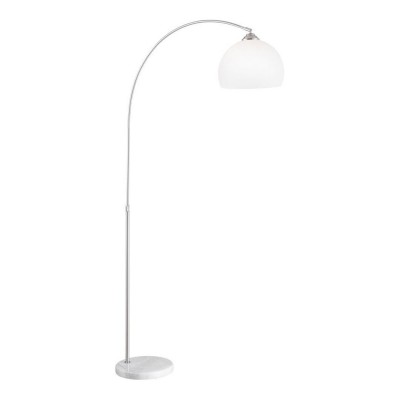 ARSENAL 2 Stojací oblouková pokojová lampa s vyloženým ramenem, základna mramor, těleso kov, povrch nikl mat, klobouk plast, pro žárovku 1x40W, 230V, E27, IP20, tř.2, rozměry h=1410-1960mm, l=920mm klobouk d=300mm, s vypínačem.