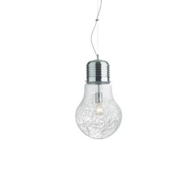 HEKTOR 60W E27 Závěsné svítidlo, základna a objímka kov chrom, difuzor čiré fouk. sklo s dekor. hliník. drátky uvnitř, pro žár 1x60W, E27, 230V, IP20, tř.1, rozměry d=300mm, vč. lank. závěsu l=540-1400mm, l