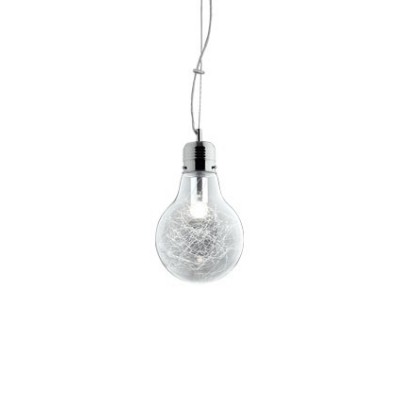 HEKTOR 60W E27 Závěsné svítidlo, základna a objímka kov chrom, difuzor čiré fouk. sklo s dekor. hliník. drátky uvnitř, pro žár 1x60W, E27, 230V, IP20, tř.1, rozměry d=220mm, vč. lank. závěsu l=390-1200mm, l