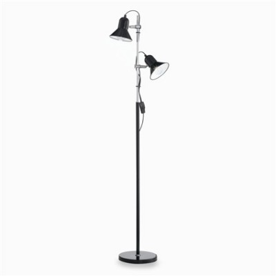 BRANDY 2x60W E27 Stojací lampa dvojitá, pro čtení, těleso kov, povrch černá, nastavitelný směr svícení, pro žárovku 2x60W, E27, 230V, IP20, tř.2, rozměry viz obrázek