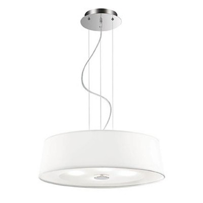 COMFORTE 600 Závěsné svítidlo, základna kov, povrch chrom, klobouk textil bílý, krycí sklo opál, pro žárovku 6x60W, E27, 230V, IP20, klobouk d=600, h=250mm, závěs l=1100mm lze zkrátit