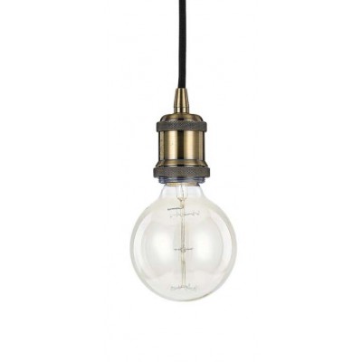 FLADUNG Závěsný kabel s objímkou, těleso kov, povrch antická mosaz, pro žárovku 1x60W, E27, 230V, IP20, tř.1. závěsný kabel s textilním černým úpletem h=1500mm, lze zkrátit