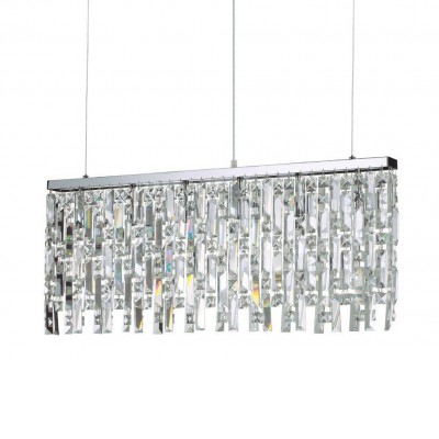 BOLTON  G9 Závěsné stropní svítidlo, těleso kov, povrch chrom lesk, difuzor křišťálové ověsy, pro žárovku 8x40W, G9, 230V, IP20, tř.1, rozměry 1000x335x55mm, vč závěs lanka h=1340mm, lze zkrátit.