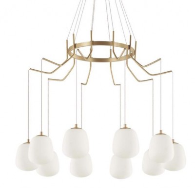 SLOUGH  G9 Závěsné stropní svítidlo, lustr, těleso kov, povrch mosaz, difuzor sklo opál, pro žárovku 10x15W, G9, 230V, IP20, tř.1, Ra80, rozměry dle typu.