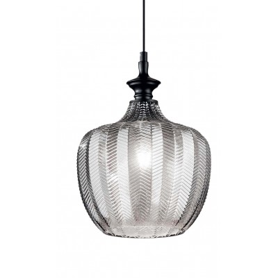 LABYLO Závěsné svítidlo, základna kov, povrch černá, stínítko sklo kouřové, pro žárovku 1x60W, E27, 230V, IP20, tř.2, rozměry d=230mm, h=330mm, závěsný kabel l=2750mm lze zkrátit.