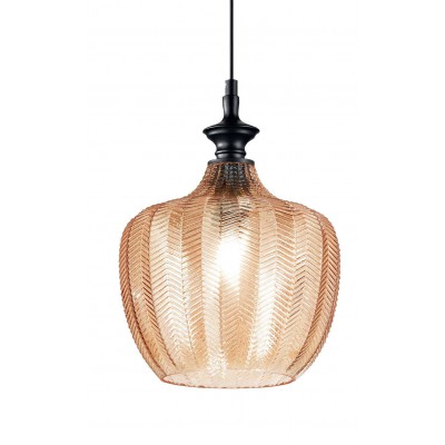 LABYLO Závěsné svítidlo, základna kov, povrch černá, stínítko sklo jantarové, pro žárovku 1x60W, E27, 230V, IP20, tř.2, rozměry d=230mm, h=330mm, závěsný kabel l=2750mm lze zkrátit.