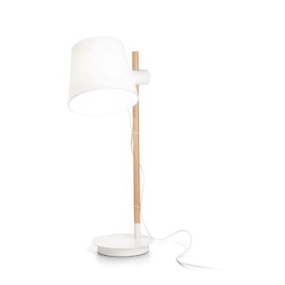 RAPINA TL 1x60W Stolní lampa, nastavitelná výška stínidla, základna kov, barva bílá, těleso dřevo světlé, stínítko plast bílá, pro žárovku 1x60W, E27, 230V, IP20, rozměry d=200mm, h=660mm.