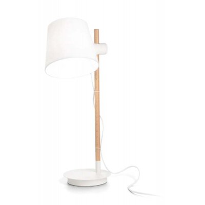 RAPINA TL 1x60W Stolní lampa, nastavitelná výška stínidla, základna kov, barva bílá, těleso dřevo světlé, stínítko plast černá, pro žárovku 1x60W, E27, 230V, IP20, rozměry d=200mm, h=660mm.