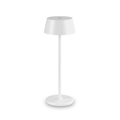 KORYTE TL 1,5W Stolní venkovní lampa, těleso kov, povrch bílá, difuzor plast opál, LED 1,5W, 230lm, teplá 3000K, dotykové stmívání, nabíjení USB-C, výdrž cca 7 hodiny, IP54, rozměry d=115mm, h=320mm.