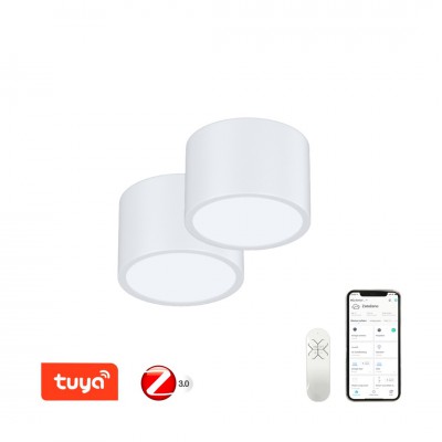 DALMATICA PL 12W, TUYA-Z 2ks Stropní svítidlo, 2ks, kov, bílá,  dif plast opál, LED 12W, 840lm, smart TUYA, Matter Zigbee 3.0, dálk ovl. (souč.) nebo mob. tel. CCT nast teplá 2700K-denní 6500K, stmív, 230V, d=150mm, h=100mm