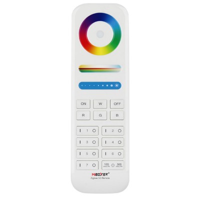 RF DO ZigBee 3.0 v3 RF dálkový ovladač smart Tuya, pro ovládání zařízení Zigbee 3.0 v2, pro osvětlení, funkce zap/vyp, CCT nastav. teplota svícení, stmívání, RGB, plast bílá, rozměry 53x153x19mm