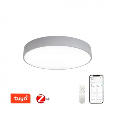 DALMATICA PL 65W, TUYA-Z Stropní svítidlo, kov, šedá, dif plast opál, LED 65W, 4550lm, smart TUYA, Matter, Zigbee 3.0, dálk ovlad (souč) nebo mob. tel. CCT nast teplá 2700K-denní 6500K, stmív 230V, d=800mm, h=100mm