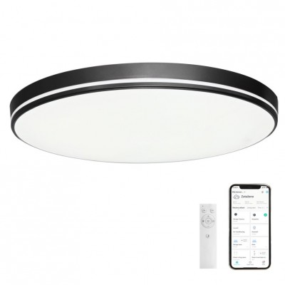 RIX TUYA, LED 24W, 48W, CCT Stropní svítidlo, základna kov, povrch bílá, černá, kávová, difuzor plast opál, LED 24W, 48W, dálkovým ovladačem (součástí), nebo aplikací v telefonu TUYA WiFi, stmívatelné,  nast CCT  teplá 2700K - denní 6400K, Ra80, 230V, IP20,