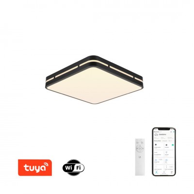 DEFUNGO PL SQ 24W/48W, TUYA-W Stropní svítidlo, těleso kov, povrch černá/bílá, dif plast opál, LED 24W/48W, smart TUYA, WiFi, dálk ovl. (součástí) nebo mob. telefonem CCT nast teplota teplá 2700K - denní 6500K, stmív, 230V, IP20, rozměry dle typu.