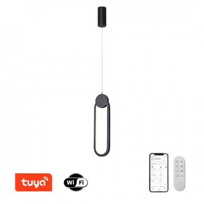 DEPONO 22W, TUYA-W Závěsné svítidlo, kov, černá, dif plast opál, LED 22W, 1470lm, smart TUYA, WiFi, dálk ovl. Beacon (souč.) nebo tel.  CCT nast teplota teplá 2700K - denní 6500K, stmív., 230V, IP20, 120x406mm, závěs lanko l=1200mm, lze zkr.