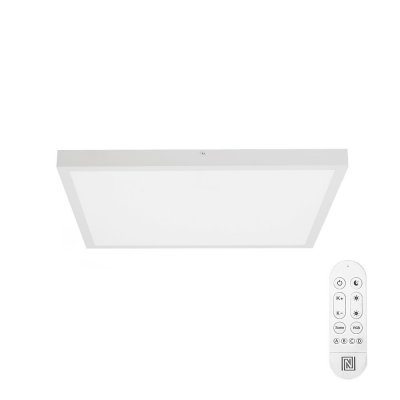 LED 50W Tuya WiFi CCT IP44 Stropní přisazené svítidlo, kov, bílá, dif plast opál, LED 50W, 5200lm, dálk ovl. Beacon (včetně), nebo tel. TUYA WiFi, nast CCT  teplá 3000K-denní 6000K, stmív., Ra80, 230V, IP44, 600x600x38mm