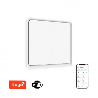 SMART vypínač-2 WiFi Dotykový vypínač 2-tlačítkový WiFi, kompatibilní smart systém Tuya, 230V, IP20, plast bílá, rozměry 86x86x37,5mm.