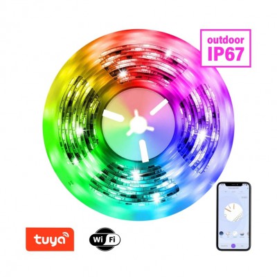 DICIO LED pásek TUYA-W LED pásek, těleso plast, smart TUYA, WiFi, 72LED/m, 24W/m, 406lm/m, mob. Tel. CCT nast. Teplota teplá 2700K-denní 6500K, RGB, stmív, dělení po 125mm, 230V, rozměry w=15mm, l=5000mm