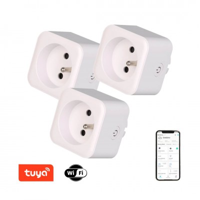 SMART zásuvka II TUYA-W SADA Zásuvkový adaptér plast bílá, SADA 3ks, 230V, 16A, IP20, fce zap/vyp, ovládání smart systémem Tuya WiFi, rozměry 55x55x75mm.