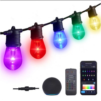 DICIO Chain 15W TUYA-W, RGB, IP65, 15m Venkovní párty řetěz, LED 15W, Tuya, WiFi, dálk. ovl. (souč) nebo smart tel. nastav teplota CCT teplá 2700K-denní 6500K, stmív, RGB, 230V, IP65, délka 15m.