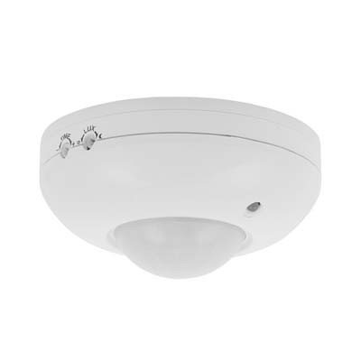 RUT Stropní čidlo pohybu, úhel 360°, dosah max 6m, čas sepnutí 10s-10minut, nast sep somraku, zátěž max 500W/300W, 230V, IP20 d=115mm, h=55mm