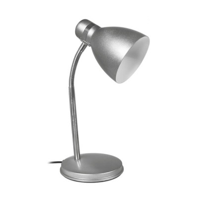 STUDO Stolní lampa, těleso kov, povrch šedostříbrná, flexibilní rameno husí krk, pro žárovku 1x40W, E14, 230V, IP20, d=147mm,107mm, h=max.295mm, s vypínačem.