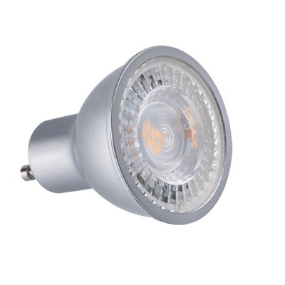 pro LED VÝPRODEJ Světelný zdroj LED bodový, vyzařovací uhel 120°, materiál plast, povrch šedostříbrná, čočka plast transparentní, 7W, 570lm, patice GU10 ES50, denní 6500K, 230